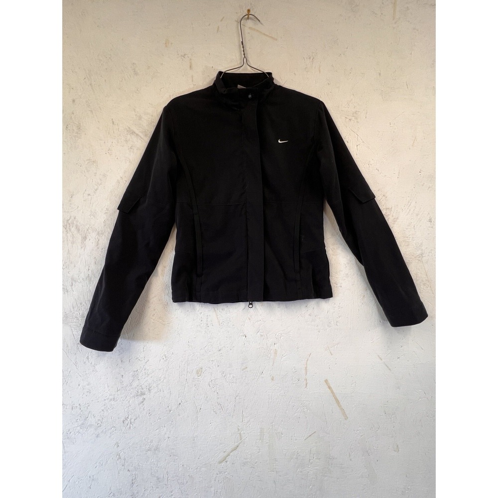 Nike Womens Black Full Zip Mock Neck Active Jacket Cargo Sleeve Pockets XS - Picture 9 of 12